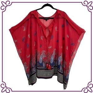 Lane Bryant Red Sheer Floral Paisley Blouse Swim Cover Up 22 / 24